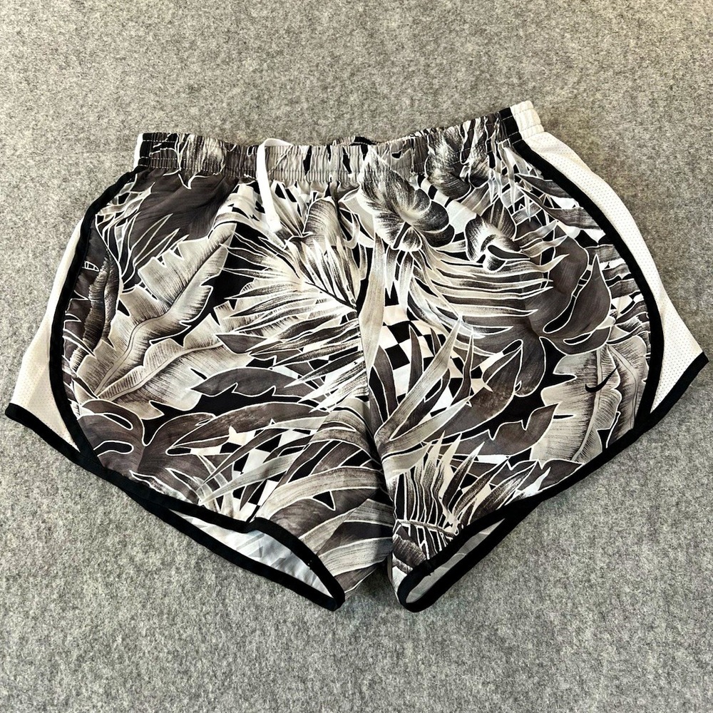 Nike Dri-FIT Kids  Gray/Black/White Mesh Running Shorts L Drawstring Floral